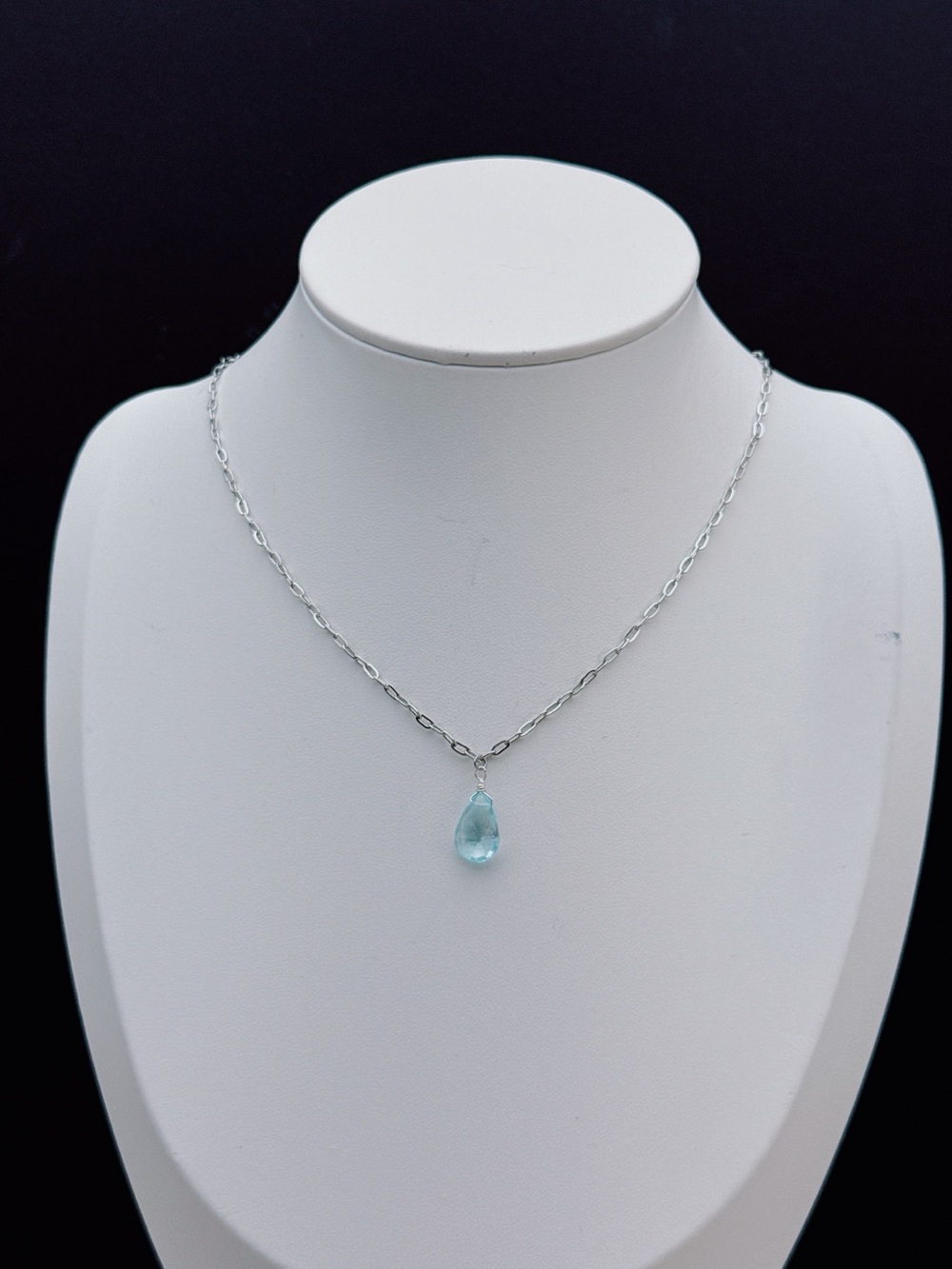 26X559 Handmade High Quality Faceted Blue Topaz Stainless Steel Necklace 16+2”